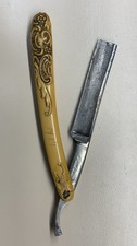 Antique c1914 Geneva Cutlery Co Straight Razor Ornate Floral Scales Geneva NY picture