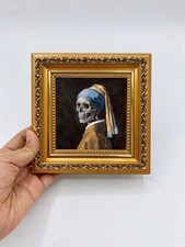 Skeleton Girl Pearl Earring Portrait Custom Original Oil Painting from photo picture