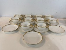 Vtg Haviland France Porcelain Set of 10 Bouillon Bowls & 13 Saucers w/ Gold Trim picture