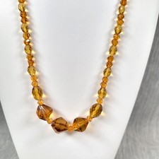 Vintage Amber Tone Crystal Graduated Bead Necklace Hook Adjustable Jewelry picture