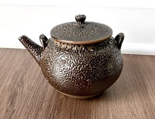 Antique Japanese Teapot ~ Water Drop Brown Pottery with Jakatsu Glaze picture