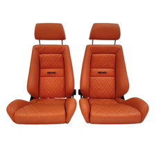 PAIR OF Used AUTHENTIC RECARO LX Orange Leather Solid Headrest seats RACING CARS picture