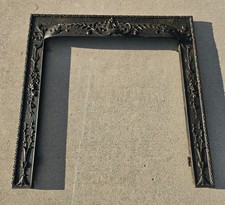 Antique Rare Cast Iron Fireplace Surround Cherub Floral Victorian 30 1/4