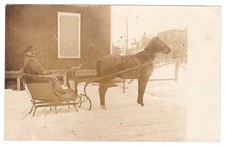 Antique RPPC Horse and Sleigh - AZO Stamp Box - Early 1900s Real Photo Postcard picture