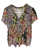 AKEMI + KIN Top Size Small Floral Smocked Boho DItzy Fairy Beach Summer Spring picture
