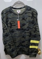 Sundry Crew Neck Sweatshirt ~ Green Camo W /Neon Stripe ~ Women Size 1 (Small)   picture