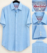 Robert Graham Men's Blue Solid Linen Short Sleeve Button-Up Point Collar 3xl picture