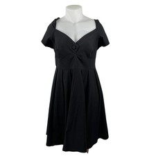 Unique Vintage Black Sweetheart Cap Sleeve Pleated Midi Flare A-Line Dress Sz 4X picture