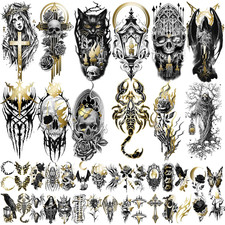 42 Sheets Metallic Gothic Temporary Tattoo for Women Men, 12 Half Arm Golden picture