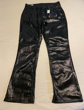 Gap Mid Rise Vegan Faux Leather BabyBoot Pants 32/14R NWT orig $90 Black Stretch picture
