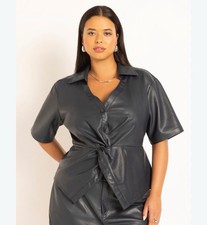 NWT Eloquii Faux Leather Short Sleeve Twist Top Shirt (Size 16) picture