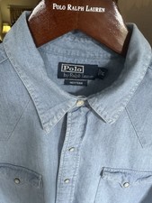 Polo Ralph Lauren XL Authentic Denim Western Label. Pearl Snaps Immaculate picture