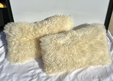 Natural Australian New Zealand Sheep Skin Lumbar Pillows Pair Real Genuine Throw picture