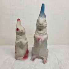 Vintage Paper Mache Easter Bunny Rabbits Lot of 2 Red Blue Pulp Figures picture