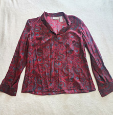 Vintage Liz Claiborne Silk Paisley Button Down Shirt Blouse Red Blue Size 10 picture
