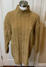 Escada by Margaretha Ley Gold Metallic Cable Knit Mock Neck, Size 36 (EU) | S picture