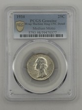 1934-P 25¢ US Silver Washington Quarter “Medium Motto” • PCGS UNC DETAILS picture
