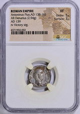 (Early Pius) 138-161 AD Antoninus Pius Ancient Roman Silver Denarius NGC XF picture