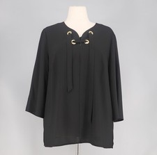 CHICO'S Black Lace Up 3/4 Sleeve Top Size 2/L picture