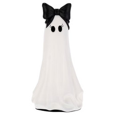 My Texas House Halloween Large Ghost with Bow Decoration, Black and White, 20