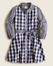 NWT  J. Crew Crewcuts Girls' puff-sleeve shirt-dress indigo mixed gingham sz 7 picture
