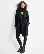 DKNY Women's Broken-Stripe Long-Sleeve Oversized Wool Coat Black Size XS/S $349 picture