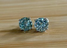 RARE 2.5 Ct Certified Blue Genuine Moissanite Studs Earrings 925 Sterling Silver picture