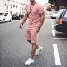 Men's Solid Color Short-sleeved Shorts Two-piece Sports And Leisure Suit picture