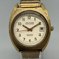 Vtg Waltham Electrodyne Mens Watch 31mm Gold Tone Date Swissonic New Battery picture