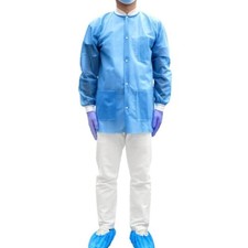 Case of 50 Disposable Lab Jackets, Unisex Hip-Length Lab Coats 45gsm M-2XL picture