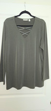 Susan Graver Cross Neck Olive Liquid Knit Blouse XL Flowy,Career,Comfort,Classic picture