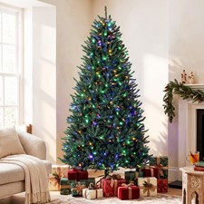 HOMCOM 9ft Prelit Christmas Tree, Easy Plug, Dual-Color Lights, Hinged picture