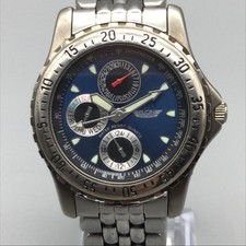Elgin Sportsman FS39-040 Mens Watch 38mm Blue Dial SS Day Date New Battery 7