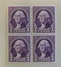 All (4) Antique George Washington Purple 3 Cents USA Stamps picture