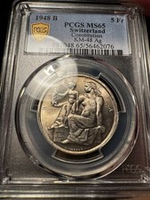 Switzerland 1948 Silver 5 Francs PCGS MS65 Gem, 100th Anniv. Constitution picture