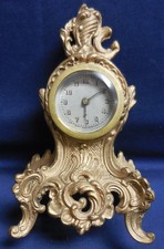 ANTIQUE MINIATURE SHELF CLOCK - WATERBURY CLOCK ROCOCO GILDED METAL 30 HOUR picture