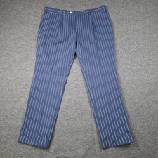 NEW Paul Fredrick Seersucker Pants 44x34 Blue Stripe Pleated Cuffed Trousers picture