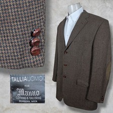 Tallia Uomo Manno Sport Coat Blazer Mens 46L Brown Houndstooth Elbow Patch Tweed picture