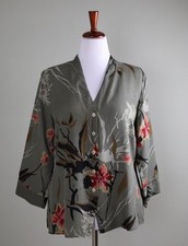 CITRON Santa Monica $249 Floral Asian Inspired 100% Silk Shirt Top Size Large picture