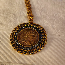Yochi NY Vintage Coin Medallion Necklace Gold Tone Napoleon Pendant 32