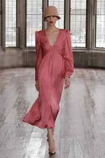 Badgley Mischka Coral Long Cottagecore Vintage Inspired Runway  sz 4 NWT $750 picture