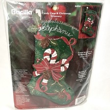 2003 Plaid Bucilla Candy Cane & Christmas Greenery Felt Stocking Kit Craft 84958 picture