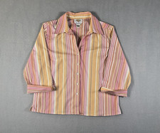 Talbots Petite Women’s 12 Striped Button Down Shirt Pink Orange Wrinkle Resistat picture