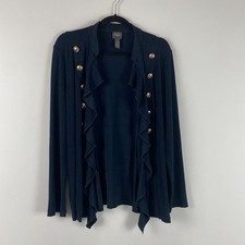 Chicos Travelers Collection Classic Military Jacket Size 2 US L Navy Blue Slinky picture