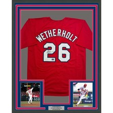 Framed Autographed/Signed JJ Wetherholt 35x39 STL Red Jersey LCG Prova COA picture