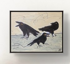 Hammond Original Expressionist Three Black Crows Acrylic 11x14 Signed Canvas picture