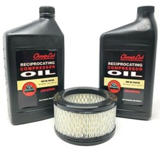 CHAMPION 2 EA QUART OF RECIPROCATING AIR COMPRESSOR LUBRICANT OIL & 1 AIR FILTER picture