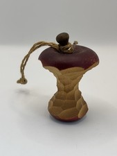 Vintage Hand Carved Wooden Miniture Bitten Apple Core Folk Art Decor Figurine picture