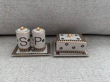 ANTHROPOLOGIE BISTRO TILE MOSAIC Salt, Pepper Shakers & Small Butter Dish picture