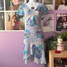 Vintage Dressbarn Blue Floral Layered Midi Dress Size 8 picture